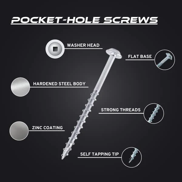 2'' Coarse Thread #8 Zinc Pocket Hole Screws - 100 Screws - Image 5
